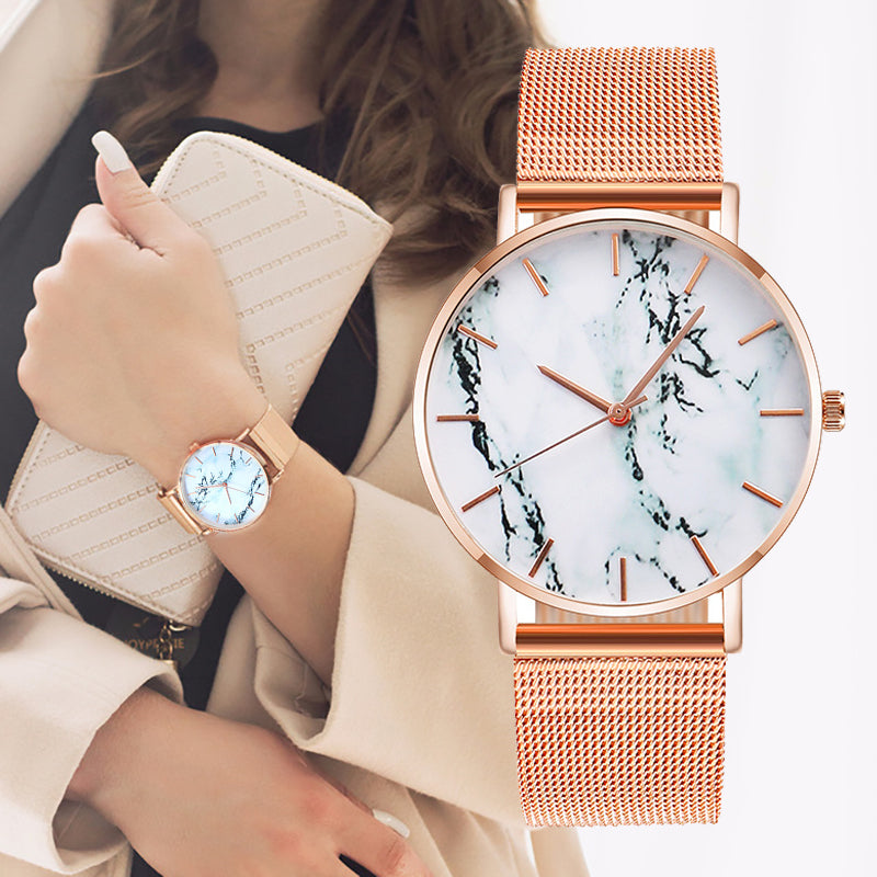 Fashion Rose Gold Mesh Band Creative Marble Female Wrist Watch Luxury Women Quartz Watches Gifts Relogio Feminino Drop Shipping - Glow Mart Direct